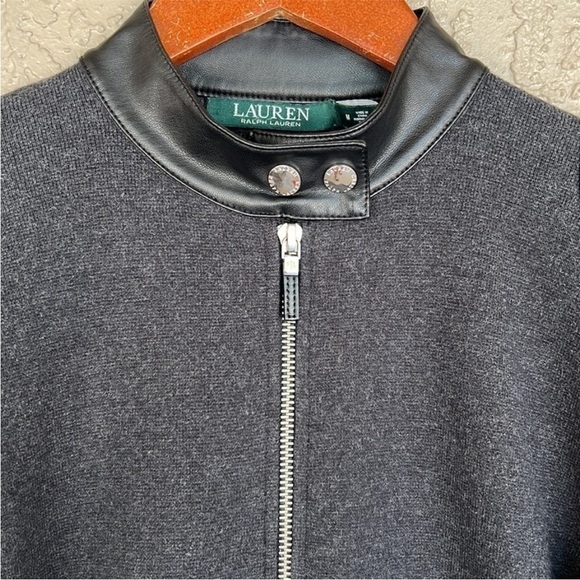 Lauren Ralph Lauren Faux Leather Detail Long Sleeve Front Zip Moto Jacket - Picture 6 of 12